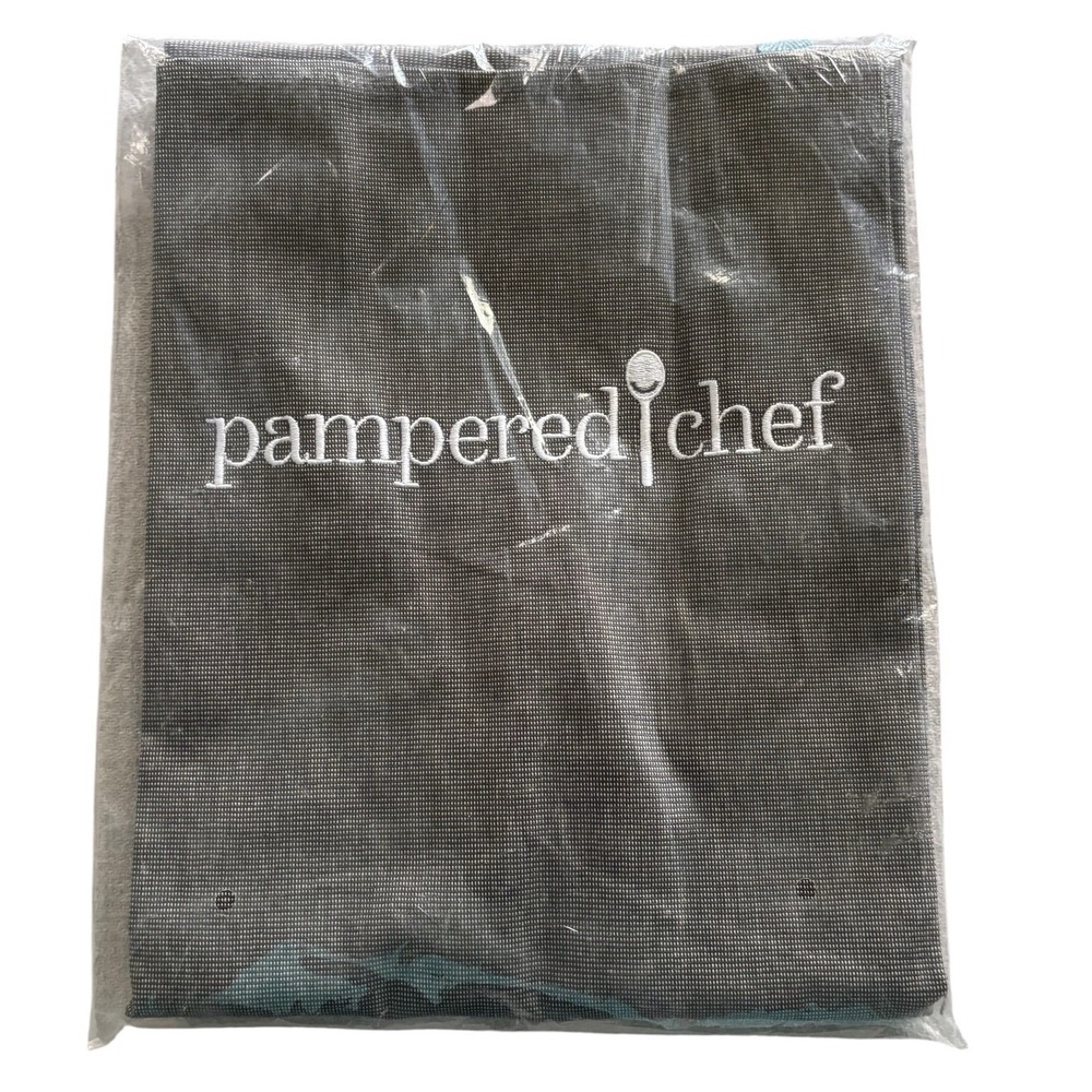Pampered Chef Gray Cotton Apron Adjustable Neck Front Pocket Cooking Kitchen
